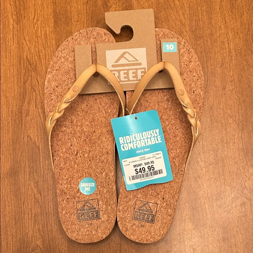 Reef Cork Flip Flops with Tan Braided Straps - Picture 1 of 4